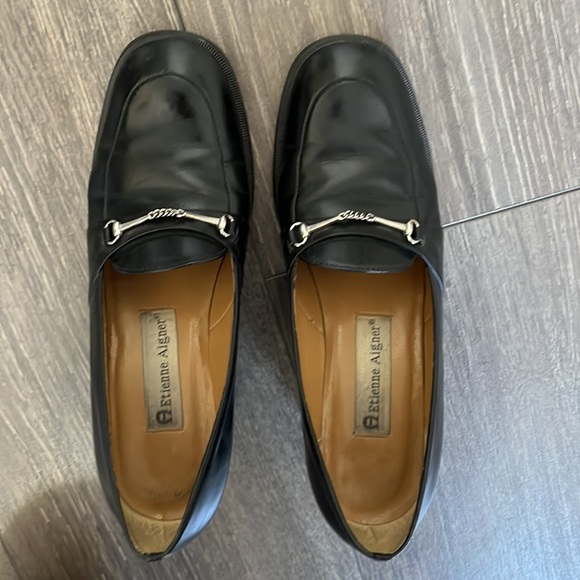 Black leather heels - silver buckle square toe - Picture 6 of 12